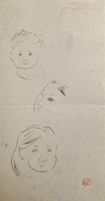 Jean LAUNOIS (1898-1942)
Etude de visages
Encre avec cachet du monogramme en...