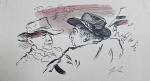 Jean LAUNOIS (1898-1942)
Trois hommes aux chapeaux
Encre et aquarelle monogrammée en...