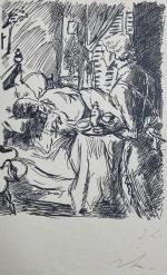Jean LAUNOIS (1898-1942)
Le service au lit du malade
Estampe monogrammée
32 x...