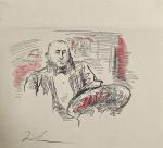 Jean LAUNOIS (1898-1942)
L'homme au plateau
Encre et aquarelle monogrammée en bas...