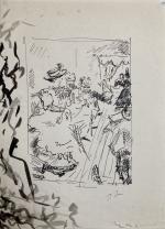 Jean LAUNOIS (1898-1942)
Scène de cabaret
Encre monogrammée
29.5 x 22 cm (petite...