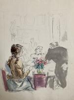 Jean LAUNOIS (1898-1942)
Au restaurant
Dessin rehaussée d'aquarelle et encre monogrammée
31.5 x...