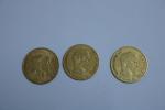 3 pièces en or de 10 francs 1856 / 1859...