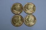 4 pièces en or de 20 Francs Suisse Vreneli 1927...