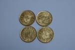 4 pièces en or de 20 Francs Suisse Vreneli 1927...