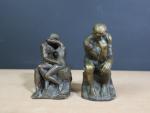 D'après RODIN : deux reproductions en bronze représentant le Penseur...