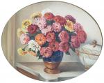 Renée SAGAUT (XXème)
Bouquet de zinnias
Huile sur toile ovale signée en...
