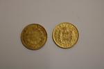 Deux pièces de 20 Francs or Napoléon III tête nue...