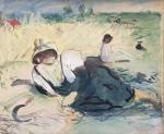 Jean LAUNOIS (1898-1942)
Femme accoudée près de sa serpe durant les...