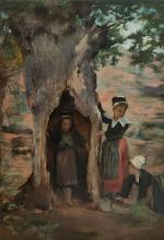 ECOLE BRETONNE début XXème
Bretonnes jouant dans le creux de l'arbre
Huile...