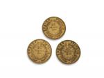 Trois pièces or de 20 francs
Napoléon III
1854 A
Vendu sur désignation,...