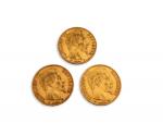 Trois pièces or de 20 francs
Napoléon III
1857 A, 1858 A,...