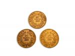 Trois pièces or de 20 francs
Napoléon III
1860 A
Vendu sur désignation,...