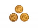 Trois pièces or de 20 francs
Napoléon III
1860 A
Vendu sur désignation,...