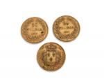 3 PIECES or de 20 francs 1815 A, 1859 x2
Vendu...