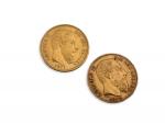 2 PIECES 20 francs or Léopold II 1869, Léopold III...