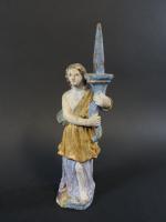 Deux statuettes en bois sculpté, ép. XVIII's : Saint-Evêque en...
