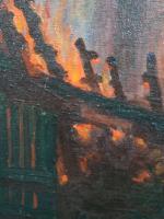 SERRA G. Incendie devant la cathédrale de Reims. Huile sur...