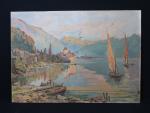 LEJEUNE (XIX'-XX's). Le lac Léman animé. Huile sur toile, signée...
