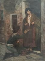 ECOLE FRANCAISE fin XIXème
L'offrande, 1890. 
Huile sur toile monogrammée et...
