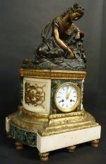 Pendule d'époque Napoléon III en marbres blanc et vert de...