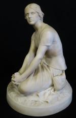CHAPU Henri (1833-1891) : Jeanne d'Arc à Domremy. Marbre blanc...