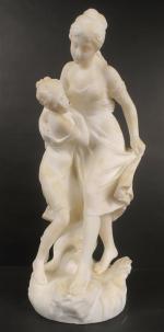 MOREAU Mathurin (1822-1912) : Mère et fileltte traversant un gué....