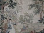 Grande tapisserie mécanique en laine polychrome à décor d'une scène...
