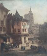 ECOLE du XIXème
Scène animée dans une ville, 1872. 
Huile sur...