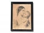 ECOLE FRANCAISE du XIXème
Vierge à l'enfant, 1860. 
Dessin signé et...