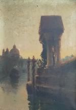 H. CACCIAPUOTI (XIX-XXème)
Venise, gondole sur la canal, 1908. 
Huile sur...