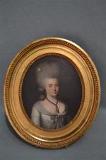 ECOLE FRANCAISE 
Portrait de dame
Huile sur toile ovale
26 x 21.5...
