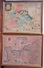 DEUX GRAVURES représentant les cartes de la Normandie ducale et...