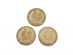 3 PIECES 20 francs or Coq 1907 1908 1913