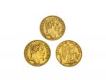 3 PIECES 20 francs or 1876 1865 1863