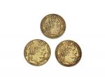 3 PIECES 20 francs or Cérès 1850 A et 2x...
