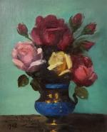 Edmond BERTREUX (1911-1991)
Bouquet de roses dans un pichet en Jersey,...