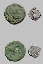 Lot de 10 monnaies variées. Bronzes celtibères : 2 exemplaires...