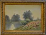 René POUSSET (XIX-XXème)
Promenade en barque
Huile sur toile signée en bas...
