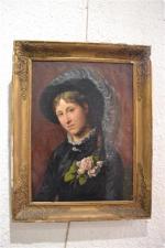 ECOLE FRANCAISE XIXème siècle
Portrait de dame aux roses
Toile, 73.5 x...