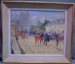 Émile Alfred DEZAUNAY (1854-1938) 
Marché aux chevaux
Huile sur toile signée...