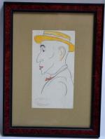 Maurice Georges PONCELET (1897-1978)
Profil d'homme au chapeau jaune, caricature
Dessin cachet...