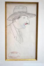 Maurice Georges PONCELET (1897-1978)
Profil d'homme au chapeau, caricature
Dessin cachet d'atelier...