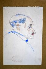 Maurice Georges PONCELET (1898-1978)
Profil d'homme au col bleu, caricature
Dessin cachet...