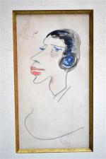 Maurice Georges PONCELET (1898-1978)
Profil de dame aux cheveux bleus, caricature
Dessin...