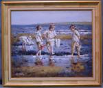 Francis CRISTAUX (né en 1956) 
Enfants sur la plage 
Huile...