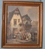 Léonard SAURFELT (1840-?)
Le marché en Normandie
Huile sur toile signée en...