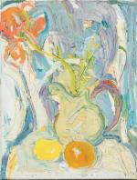 Jacques TRUPHEMUS (1922-2017). "Pichet et fruits". Huile sur toile. 33...