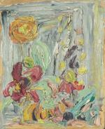 Jacques TRUPHEMUS (1922-2017). "Fleurs, circa 1962". Huile sur papier collé...