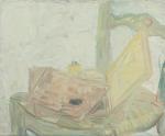 Jacques TRUPHEMUS (1922-2017). "Palettes sur une chaise paillée, circa 1985"....